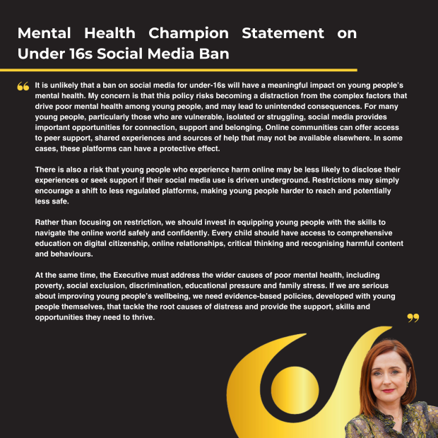 The graphic version of the MHC statement on Under 16s social media ban